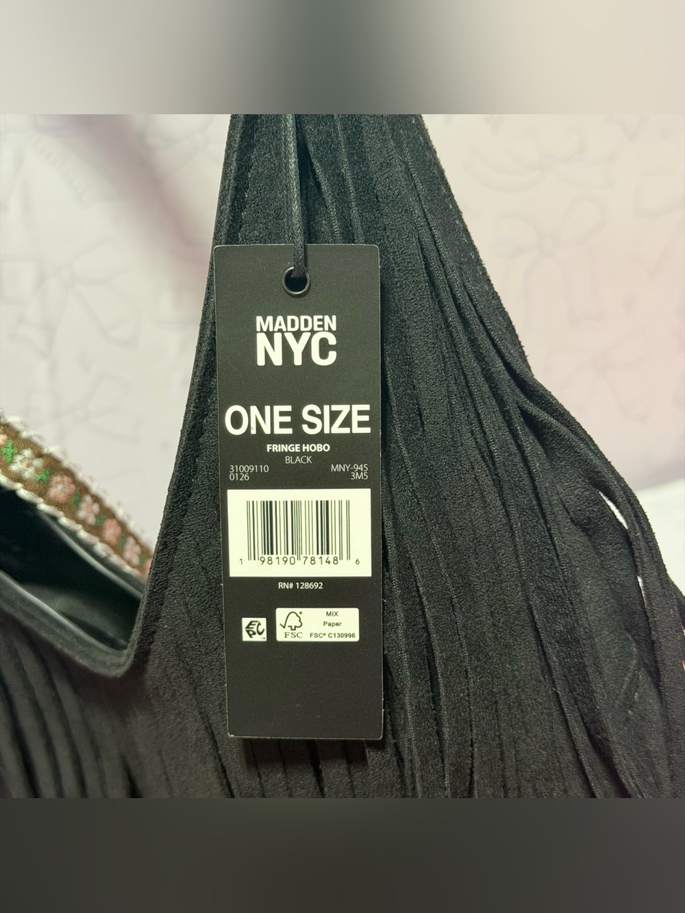 Madden NYC Women's Fringe Hobo Bag w/ Keychains, Black NEW WITH TAG - Picture 3 of 7